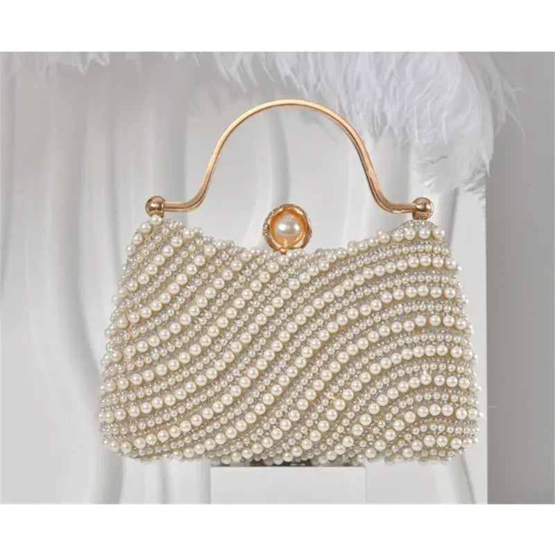 Full Side Pearl Evening Bags Luxury Diamond Clutch Purse Party Formal Event 3 Colors - Frimunt Clothing Co.