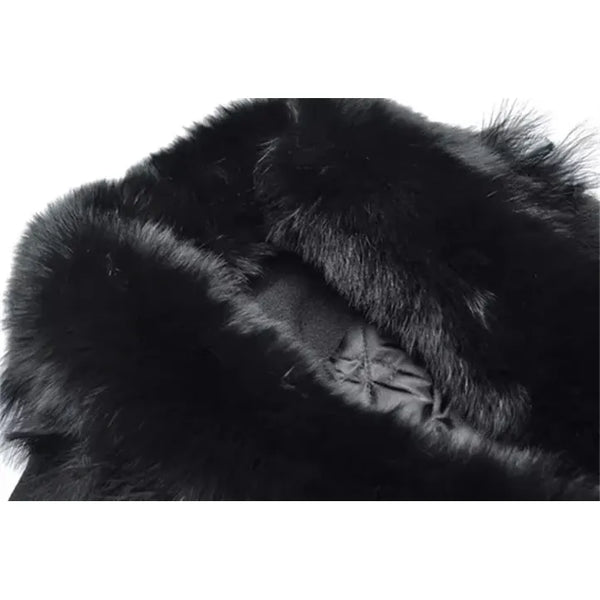 Women's Woolen Thick Coat Removable Fur Collar Strap Waist Glitter Splicing Long Coat