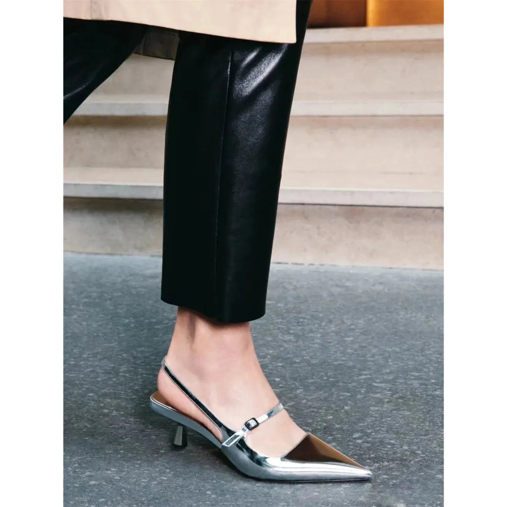 Women's Genuine Leather Slingbacks Kitten Heel Pointed Mary Jane - Frimunt Clothing Co.