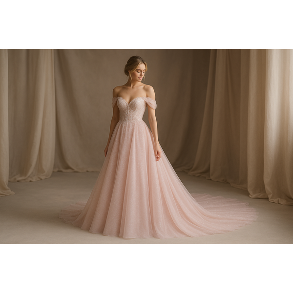 Sophie Luxury Princess Wedding Gown Sweetheart Off The Shoulder Neckline Shiny Lace Beading - Frimunt Clothing Co.