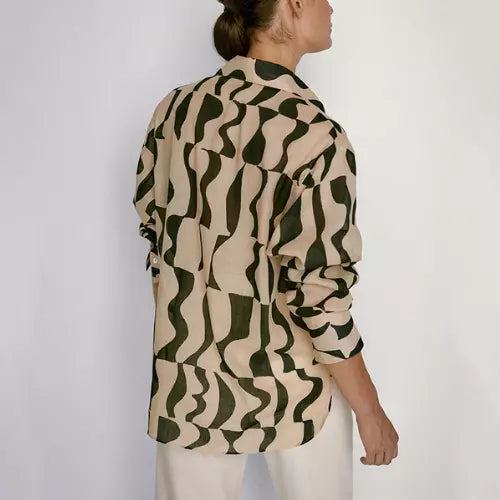 Women’s Lightweight Geometric Print Shirt – Beige And Black - Frimunt Clothing Co.