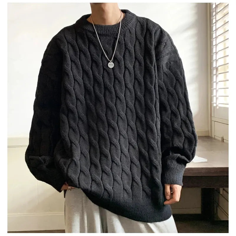 Men's  Crewneck Sweater Loose Style Twist Knit Pullover - Frimunt Clothing Co.