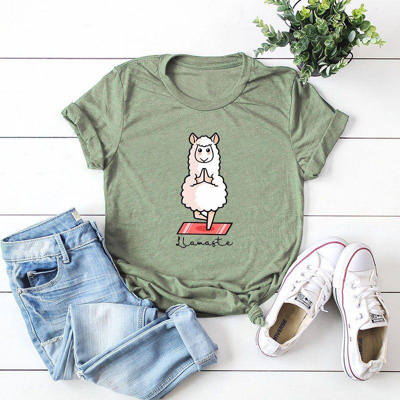Summer Cotton T Shirt Women Cute Yoga Llama Graphic Tees Plus Size 5XL - Frimunt Clothing Co.
