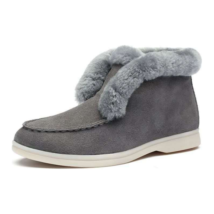 Women's Genuine Cow-Suede Leather Ankle Natural Fur Warm Winter Slip-On Boots - Frimunt Clothing Co.