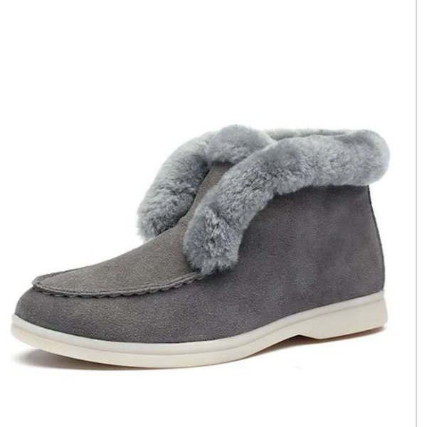 Women's Genuine Cow-Suede Leather Ankle Natural Fur Warm Winter Slip-On Boots - Frimunt Clothing Co.