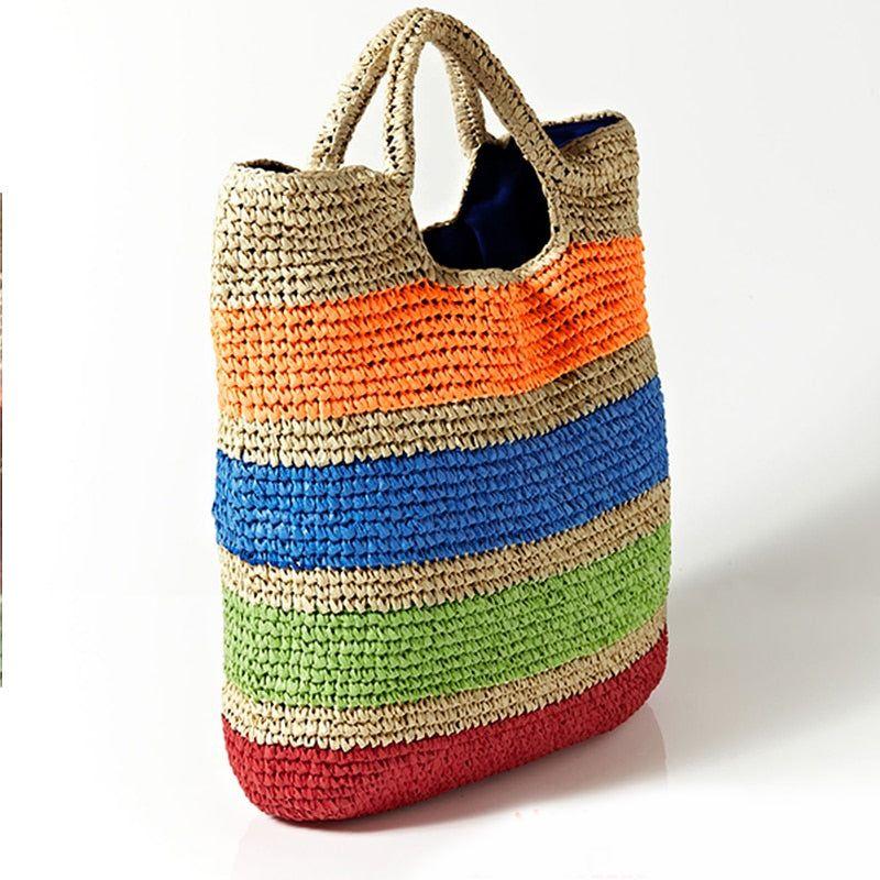 Crochet Summer Beach Tote Bags Colorful Straw Women Handmade Handbags - Frimunt Clothing Co.