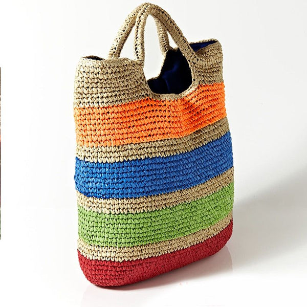 Crochet Summer Beach Tote Bags Colorful Straw Women Handmade Handbags - Frimunt Clothing Co.