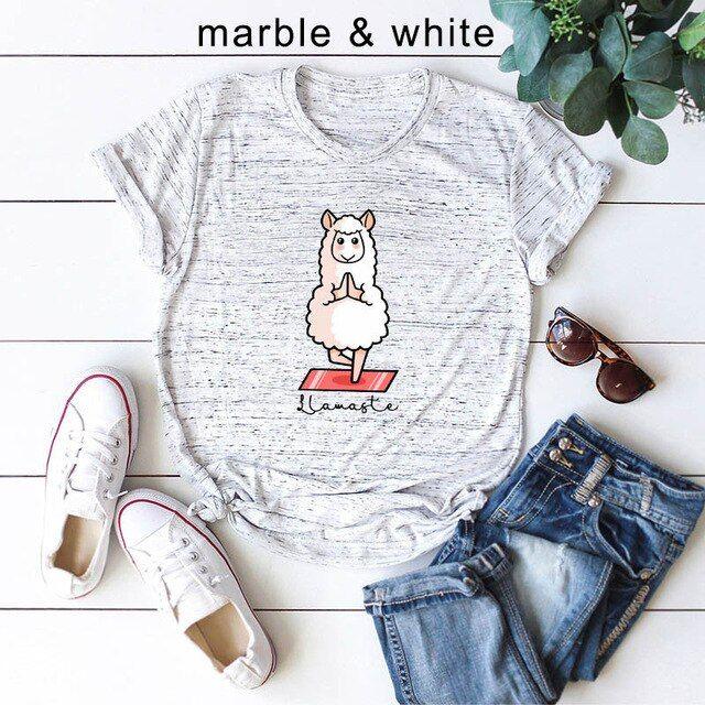 Summer Cotton T Shirt Women Cute Yoga Llama Graphic Tees Plus Size 5XL - Frimunt Clothing Co.