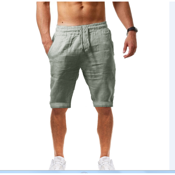 Summer Men's Casual Cotton Linen Shorts Solid Color Elastic Drawstring Waist - Frimunt Clothing Co.