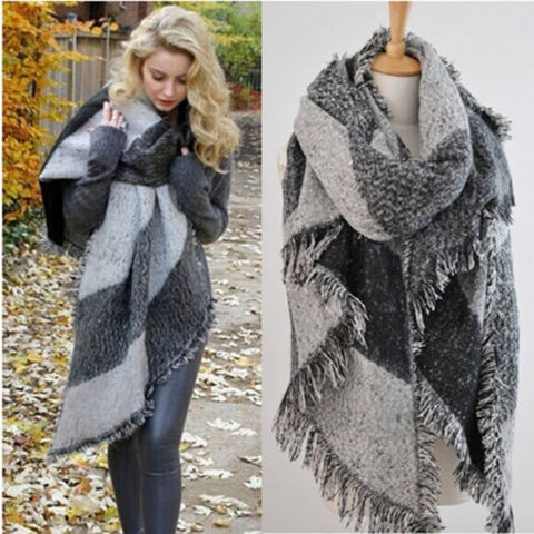 Bufandas grandes de moda para mujer, cachemir largo, mezcla de lana de invierno, tela escocesa cálida y suave