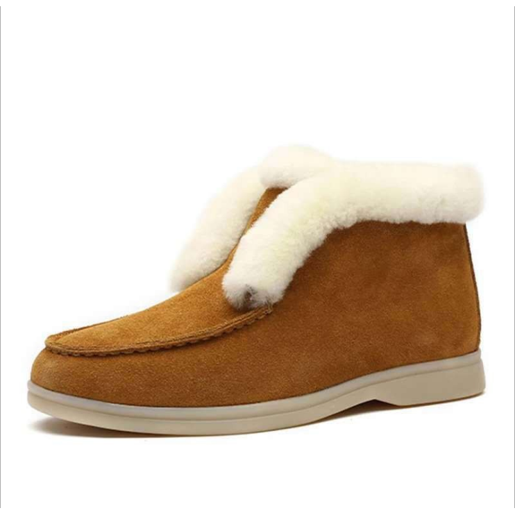 Women's Genuine Cow-Suede Leather Ankle Natural Fur Warm Winter Slip-On Boots - Frimunt Clothing Co.