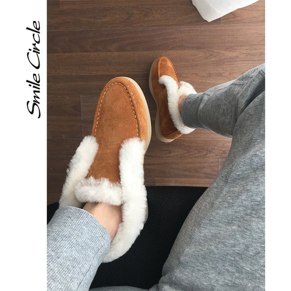 Women's Genuine Cow-Suede Leather Ankle Natural Fur Warm Winter Slip-On Boots - Frimunt Clothing Co.