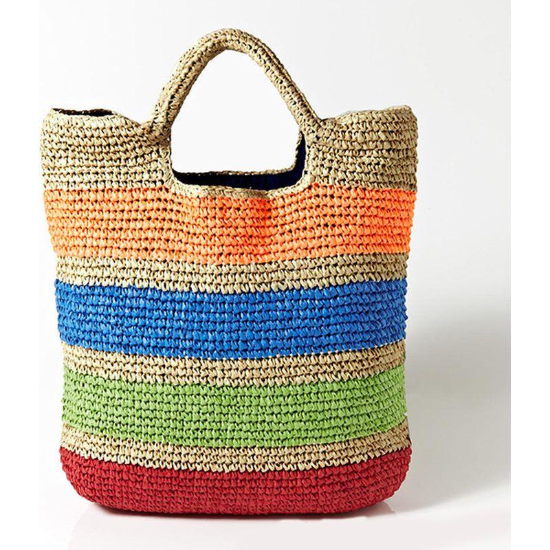 Crochet Summer Beach Tote Bags Colorful Straw Women Handmade Handbags - Frimunt Clothing Co.