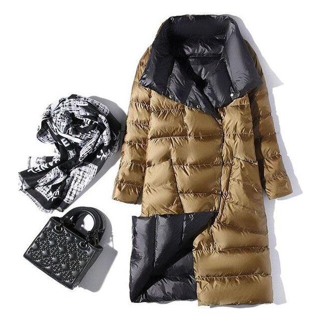 Women's Ultra Light Long Jacket Winter Double Sided Slim White Duck Down Coat Single Breasted - Frimunt Clothing Co.