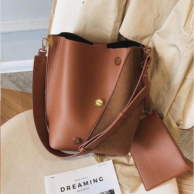 Burminsa Suede Bucket Women Shoulder Bag Wide Strap Handbag/Crossbody Bags With Coin Purse - Frimunt Clothing Co.