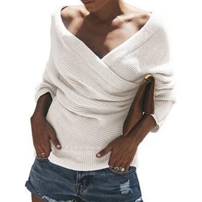 Sexy Crossed V Neck Soft Knit Women's Sweater Pullover - Frimunt Clothing Co.
