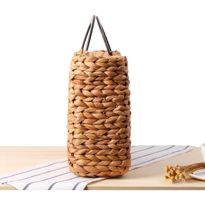 Women's Natural Hand-Woven Corn Husk With Wood Handle Beach Bag Large Capacity Basket Boho - Frimunt Clothing Co.