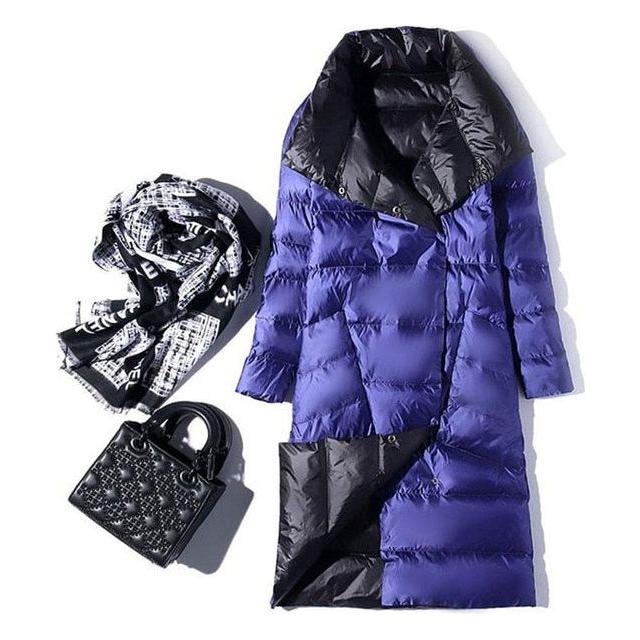 Women's Ultra Light Long Jacket Winter Double Sided Slim White Duck Down Coat Single Breasted - Frimunt Clothing Co.