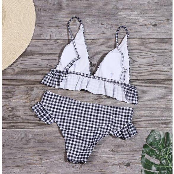 Bikinis Set Plaid High Waist Ruffle Women's Swimsuit Sexy Two Piece Bathing Suits - Frimunt Clothing Co.