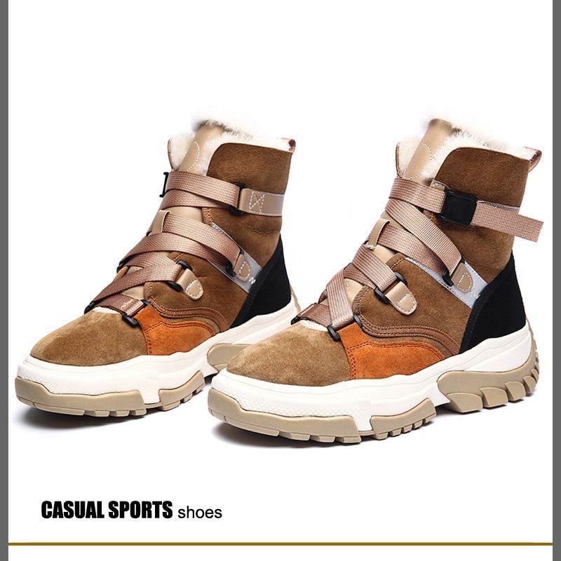 New High Top Multi Color Ankle Winter Sneaker Boots Suede Leather Inner Fur Chunky Platform Comfortable Luxury Women Winter Boots - Frimunt Clothing Co.