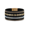 Wide Bracelet Flower Elements Diamond Luxury Braided Leather Strip Magnetic Buckle - Frimunt Clothing Co.
