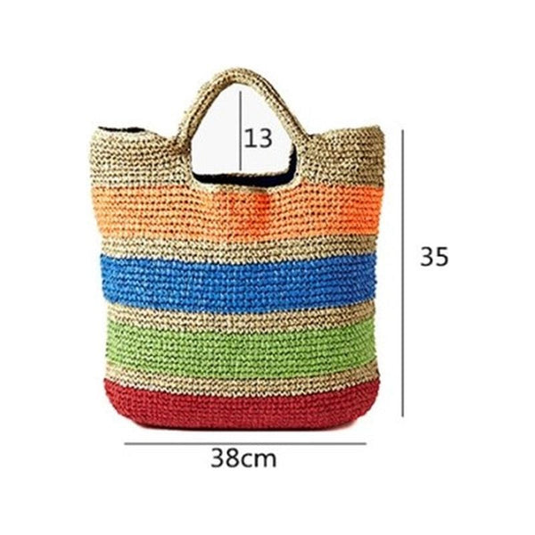 Crochet Summer Beach Tote Bags Colorful Straw Women Handmade Handbags