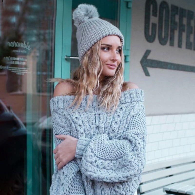 Twist Knit Off Shoulder Women Sweater Batwing Sleeve Winter Pullover Loose - Frimunt Clothing Co.