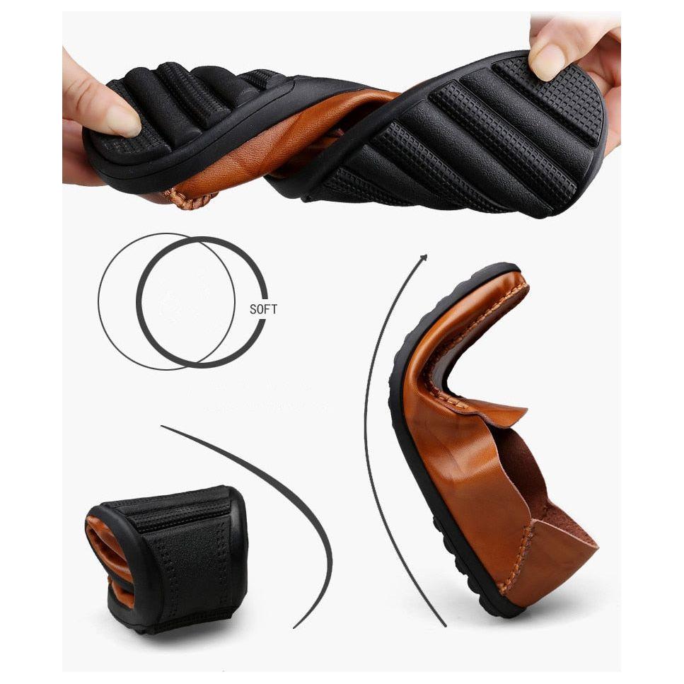 Men's Genuine Split Leather Non-slip Loafer Flats Driving Shoes - Frimunt Clothing Co.