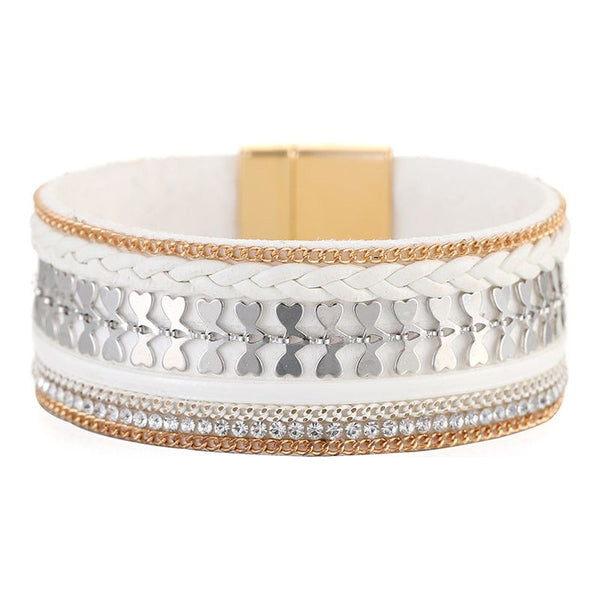 Woven Leather Diamond Strip Ethnic Bracelet Unisex Magnetic Buckle Bracelet - Frimunt Clothing Co.