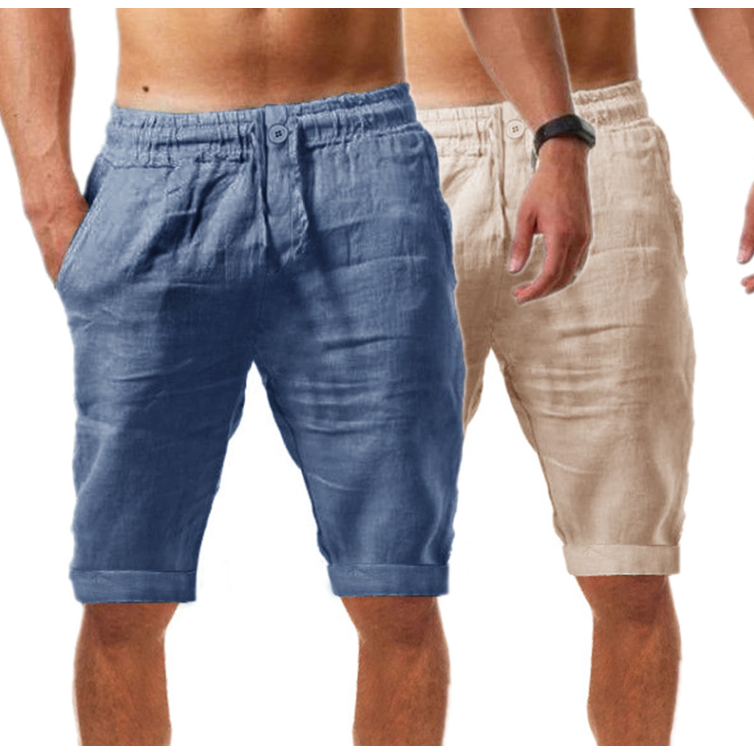 Summer Men's Casual Cotton Linen Shorts Solid Color Elastic Drawstring Waist - Frimunt Clothing Co.