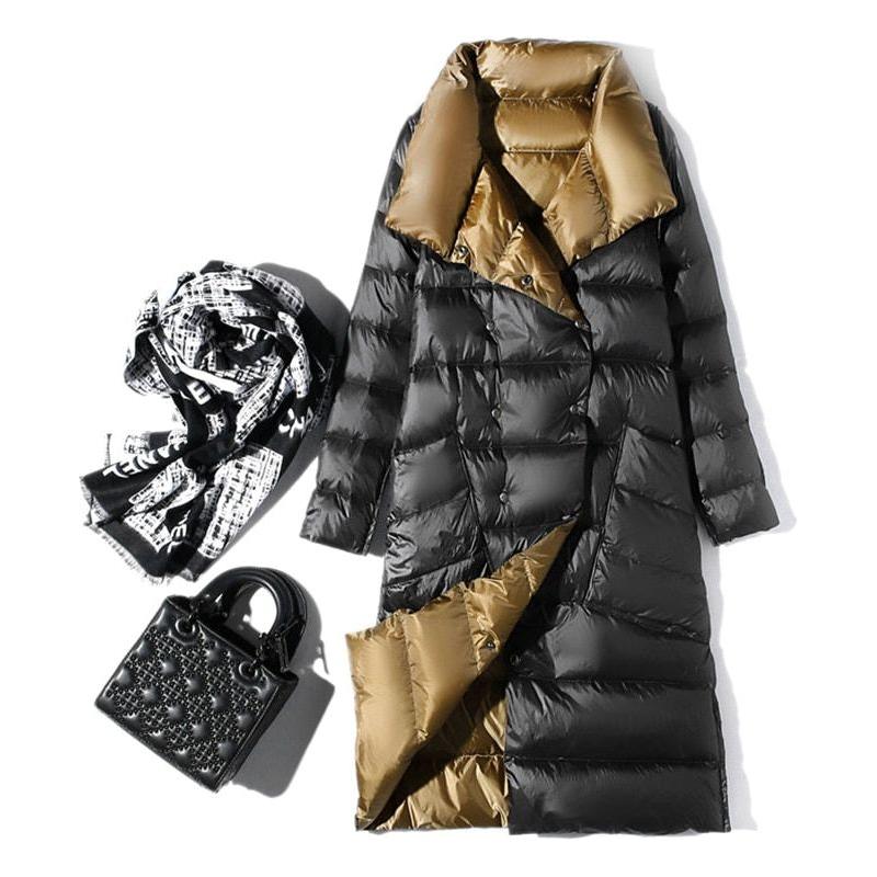 Women's Ultra Light Long Jacket Winter Double Sided Slim White Duck Down Coat Single Breasted - Frimunt Clothing Co.
