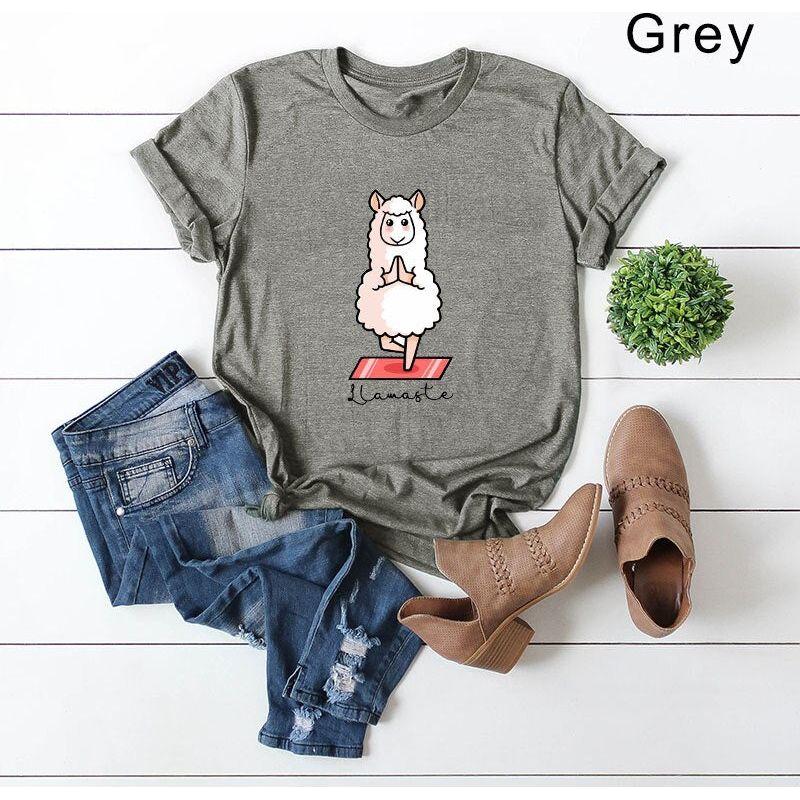 Summer Cotton T Shirt Women Cute Yoga Llama Graphic Tees Plus Size 5XL - Frimunt Clothing Co.