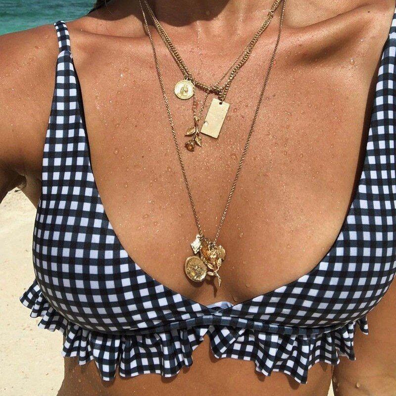 Bikinis Set Plaid High Waist Ruffle Women's Swimsuit Sexy Two Piece Bathing Suits - Frimunt Clothing Co.