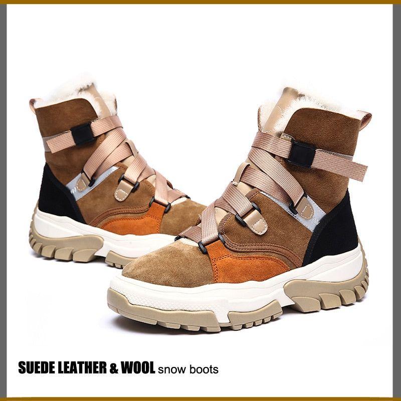 New High Top Multi Color Ankle Winter Sneaker Boots Suede Leather Inner Fur Chunky Platform Comfortable Luxury Women Winter Boots - Frimunt Clothing Co.