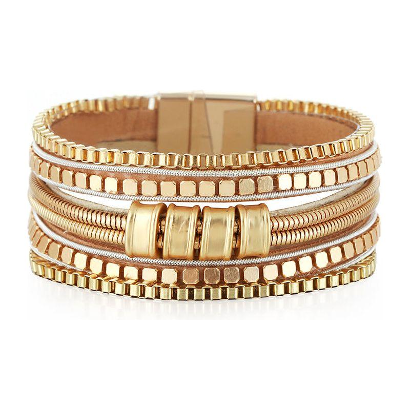 Retro Ethnic Multi-Layer Wide-Brimmed Women's Bracelet Crystal Diamond Luxury Leather Magnetic Buckle Bracelet - Frimunt Clothing Co.