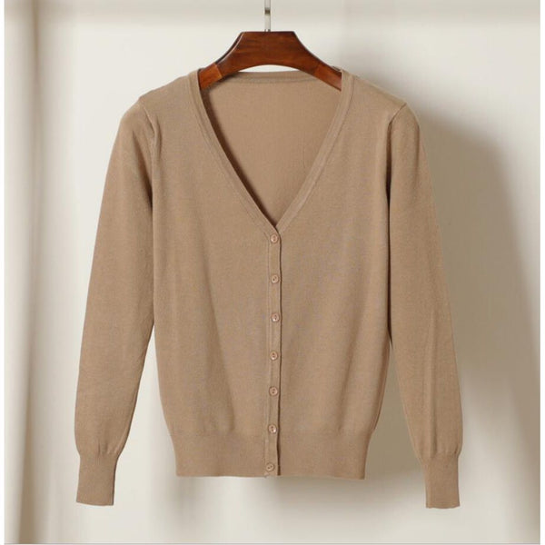 Women's Knitted Cardigan Coat Spring Autumn V-Neck Long Sleeved Sweater - Frimunt Clothing Co.
