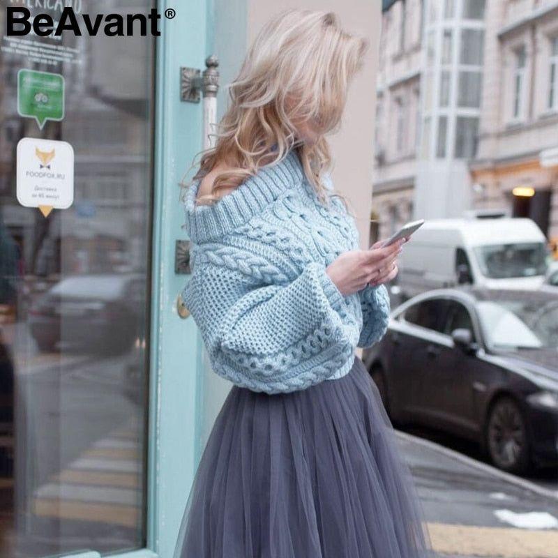 Twist Knit Off Shoulder Women Sweater Batwing Sleeve Winter Pullover Loose - Frimunt Clothing Co.