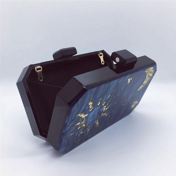 Women's Dark Blue Acrylic Handbag Fashion Star Moon Octagon Clutch Wedding Party Dress Bag - Frimunt Clothing Co.