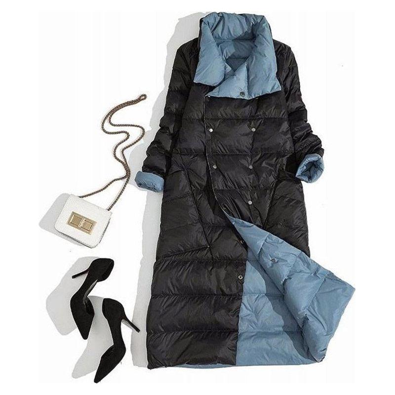 Women's Ultra Light Long Jacket Winter Double Sided Slim White Duck Down Coat Single Breasted - Frimunt Clothing Co.