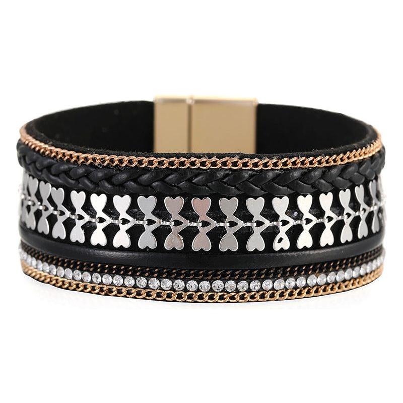 Woven Leather Diamond Strip Ethnic Bracelet Unisex Magnetic Buckle Bracelet - Frimunt Clothing Co.