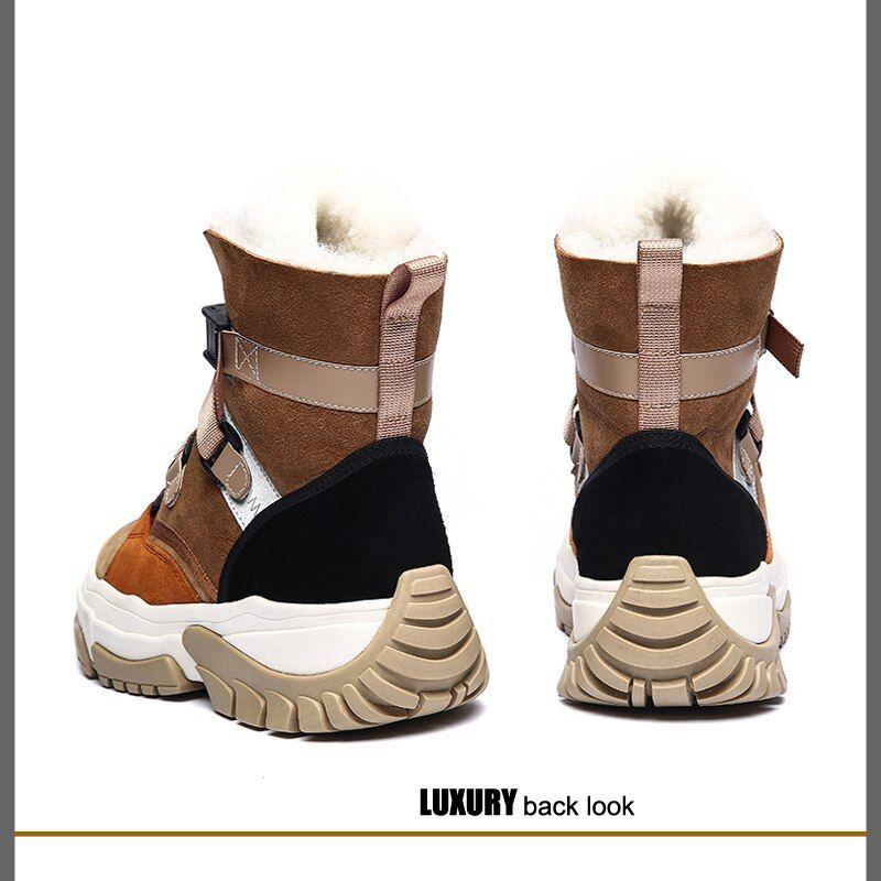 New High Top Multi Color Ankle Winter Sneaker Boots Suede Leather Inner Fur Chunky Platform Comfortable Luxury Women Winter Boots - Frimunt Clothing Co.