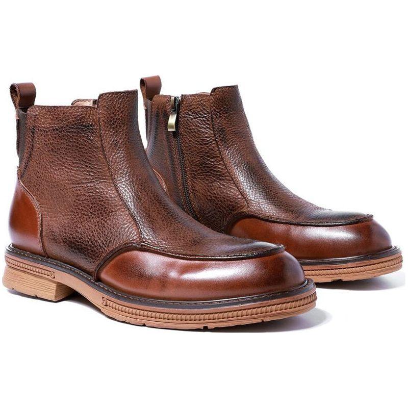 High End Men's Winter Full Grain Leather Ankle Chelsea Boots Side Zip, Retro Style - Frimunt Clothing Co.