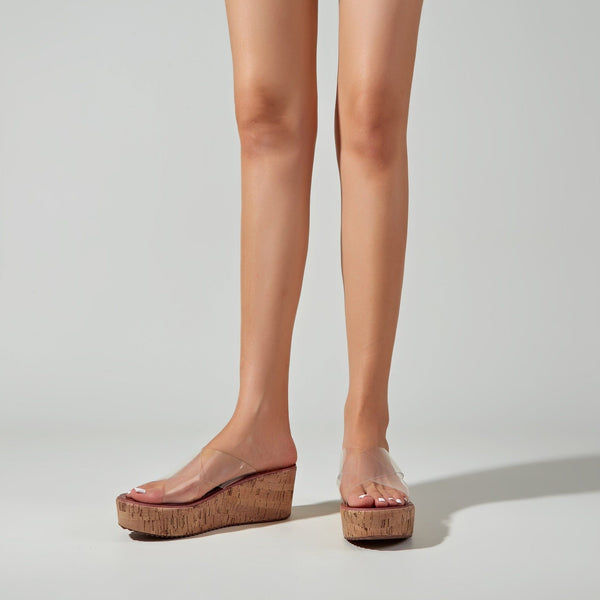 Women's Clear Cross Strap Cork Wedge Platform Slip-On Sandals Summer Fashion Sandals - Frimunt Clothing Co.