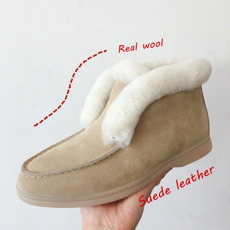 Women's Genuine Cow-Suede Leather Ankle Natural Fur Warm Winter Slip-On Boots - Frimunt Clothing Co.