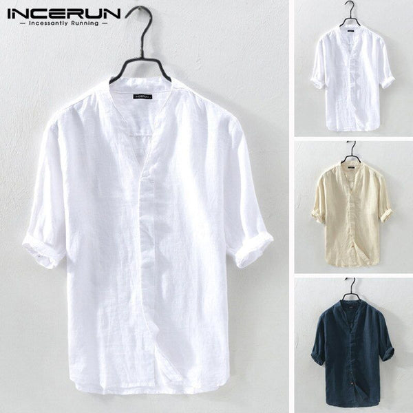 Summer Men's Shirts Cotton Half Sleeve V Neck Solid Colors Sizes up to 5XL - Frimunt Clothing Co.