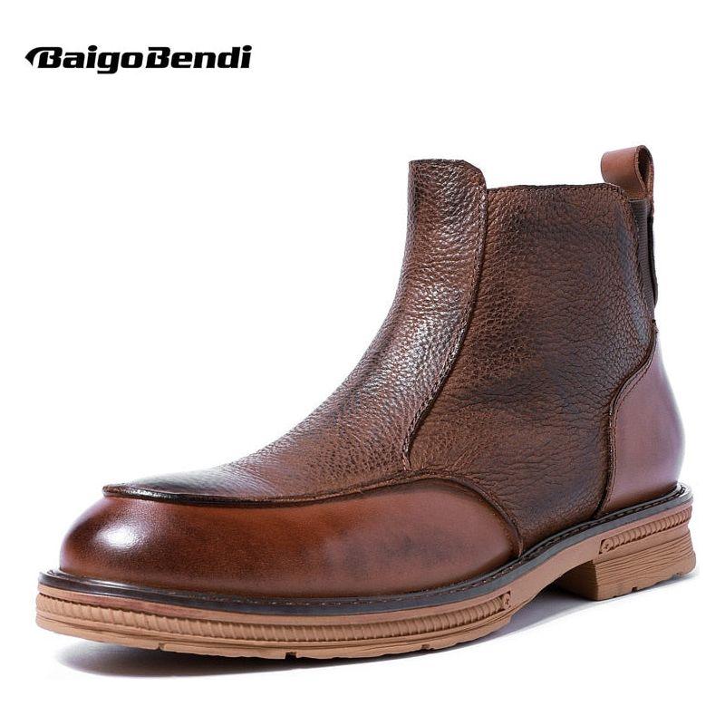 High End Men's Winter Full Grain Leather Ankle Chelsea Boots Side Zip, Retro Style - Frimunt Clothing Co.