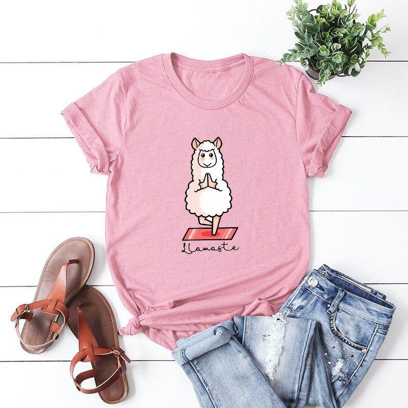 Summer Cotton T Shirt Women Cute Yoga Llama Graphic Tees Plus Size 5XL - Frimunt Clothing Co.