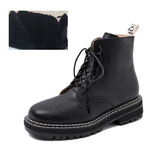 Women British Style Genuine Leather Thick With Fur Ladies Ankle Short Boots - Frimunt Clothing Co.