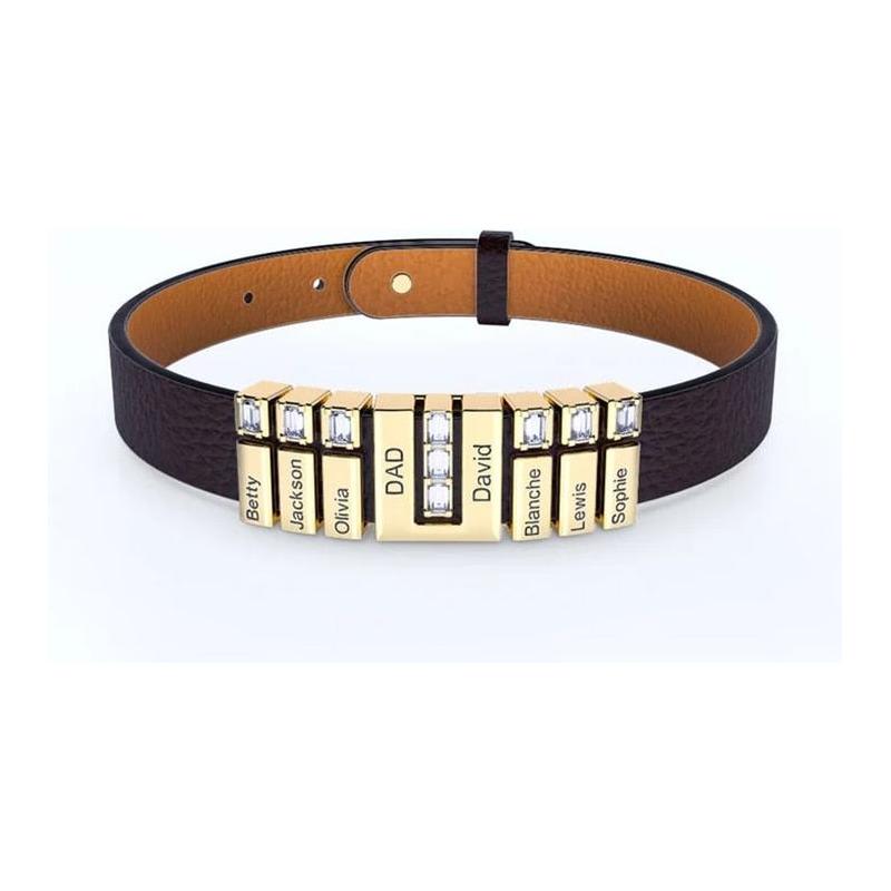 Personalized Leather Bracelet- Father's Day Gift For Him - Personalized Name Beads Men Leather/Stainless Steel Bracelet - Frimunt Clothing Co.