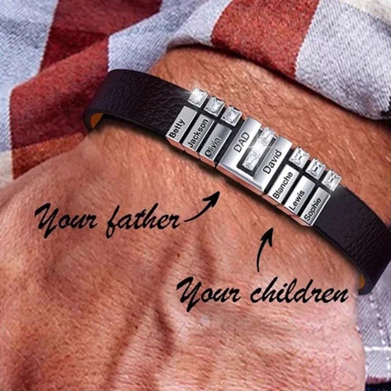Personalized Leather Bracelet- Father's Day Gift For Him - Personalized Name Beads Men Leather/Stainless Steel Bracelet - Frimunt Clothing Co.